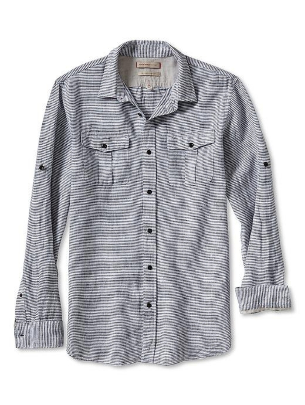 Banana Republic Heritage Horizontal Stripe Linen Long Sleeve Utility Shirt Large